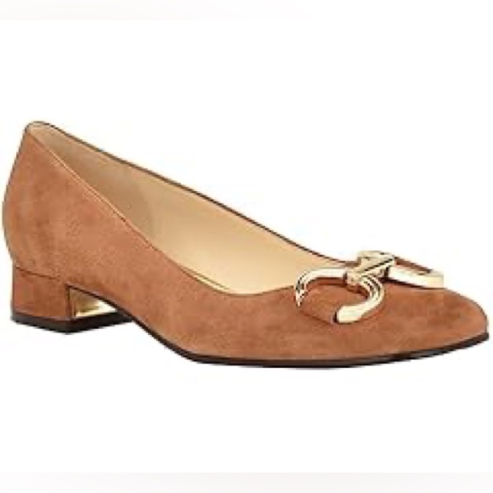 Nine West Women's Brown Suede Loafer/ Ballet Flat with Gold Accent Size 8 - Picture 2 of 16